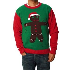 Men's Ugly Christmas Sweater Large Gingerbread Man Humor Funny Holidays